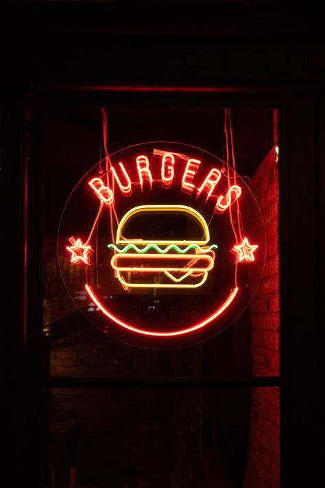 Burger Station, Light Effect Background, Restaurant Design Rustic, Pit Dog, Restaurant App, Neon Signs Quotes, Neon Sign Art, Neon Red, Cafe Interior Design