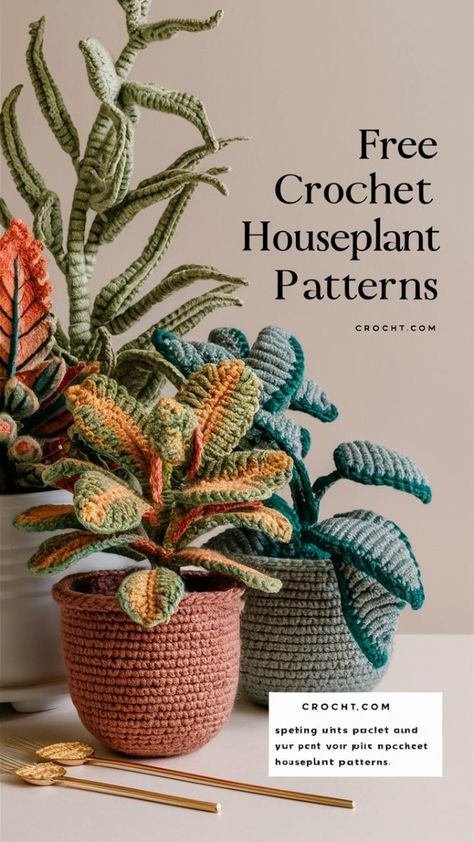 Bring a touch of greenery into your home with free crochet houseplant patterns! Perfect for adding charm to your decor, these patterns offer a variety of designs to create cozy, handmade plant decorations. Ideal for crochet enthusiasts and plant lovers alike. Start crafting your own unique crochet houseplants today! #CrochetPatterns #Houseplants #DIYDecor #FreePatterns Crochet Indoor Plants, Embroidery Crochet Patterns, Flower Crochet Patterns Free, Diy Plant Projects, Easy Crochet Plant Pattern Free, Crochet House Plants Free Pattern, Crochet Office Decor Free Pattern, Home Decor Knitting, Home Decor Crochet Patterns