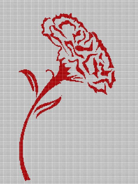 Red Carnation Flower, Red Carnation, Flower Silhouette, Stitch Flowers, Carnation Flower, Thread & Yarn, Cross Stitch Flowers, White Patterns, Simple Patterns