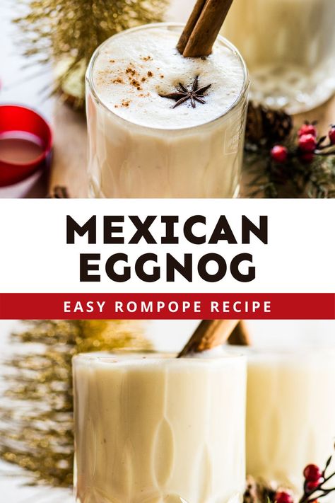 Enjoy this creamy and comforting recipe for Rompope (Mexican Eggnog) warm or cold and with or without rum. Made with milk, eggs, almonds, and spices, every sip has all of the flavors of the holidays but with an added twist! #mexicaneggnog #holidaycocktail Mexican Egg Nog, Spanish Eggnog, Rompope Recipe, Mexican Egg, Homemade Horchata, Eggnog Recipes, Eggnog Drinks, Cultural Foods, Isabel Eats