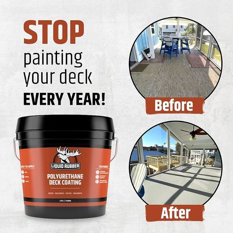 Liquid Rubber Smooth Polyurethane Deck Coating - Solar Protection Deck Sealant, Non-Toxic Multi-Surface Waterproofing Membrane, Easy to Apply, Misty Gray, 1 Gallon: Amazon.com: Tools & Home Improvement Deck Sealant, Rv Roof Repair, Waterproof Sealant, How To Apply Polyurethane, Roof Sealant, Wood Walkway, Metal Roofs, Liquid Rubber, Roof Coating