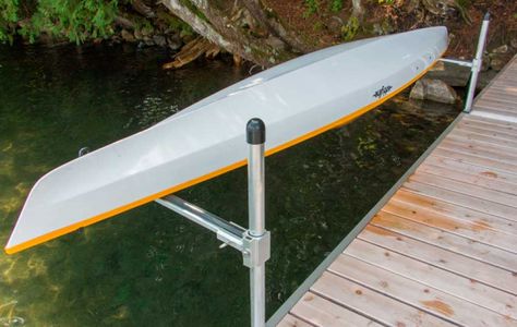 Dock storage rack for canoes, kayaks, SUP boards, and other crafts — The Dock Doctors Kayak Holder, Dock Design, Paddle Board Storage, Canoe Storage, Canoe Rack, Dock Ideas, Kayak Storage Rack, Double Kayak, Lake House Interior