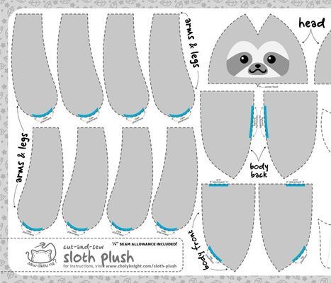 5 Sloth Plushie Sewing Patterns by SewDesune Plushie Sewing Patterns, Bear Sewing Pattern, Bear Template, Handmade Bookmarks Diy, Sloth Plush, Sloth Art, Stuffed Bear, Cute Sewing Projects, Sock Crafts