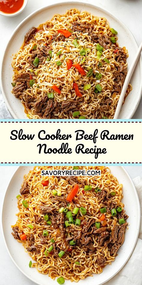 Craving a delicious and comforting bowl of ramen? This Slow Cooker Beef Ramen Noodle Recipe combines flavorful ground beef with tender noodles for a perfect meal. Don’t forget to save this recipe for when you need a quick and tasty dinner solution! Slow Cooker Beef Ramen, Beef Ramen Recipe, Beef Ramen Noodle Recipes, Ramen Noodle Recipe, Recipe With Ground Beef, Beef Ramen, Savory Recipe, Ramen Recipe, Homemade Ramen