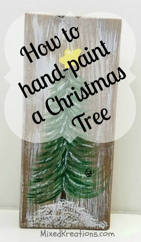 Xmas Boards Decorating Ideas, Paint A Christmas Tree On Wood, Christmas Painting On Pallet Wood, Christmas Tree Paintings Easy, Tall Christmas Signs Wood, Wood Scraps Christmas Crafts, Wood Christmas Tree Sign, Hand Painted Christmas Tree On Wood, Board Painting Ideas Christmas