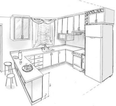 Luxury Small Kitchen, Small Kitchen Design Layout, Interior Design Sketchbook, Small Kitchen Design, Kitchen Remodel On A Budget, Kitchen Drawing, Desain Pantry, Kitchen Layout Plans, Small Kitchen Layouts