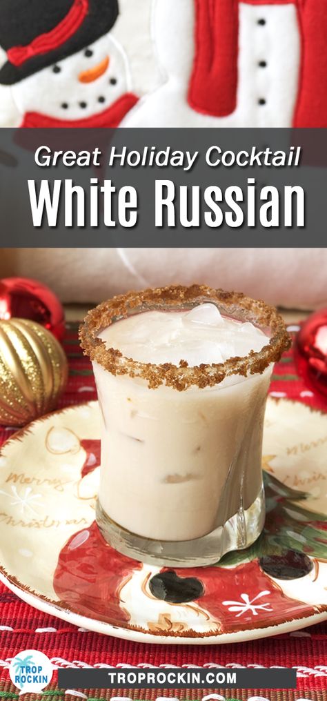 Kahlua Drink Recipe, Christmas Cocktails With Kahlua, Christmas White Russian Cocktail, White Russian Christmas Drink, Holiday White Russian, Christmas White Russian Recipe, Cocktails With Kahlua, Christmas White Russian, White Christmas Drink