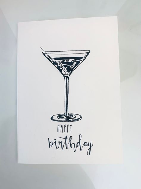 Birthday Card 22 Years, Diy Birthday Drawings, Birthday Cards For 21st Birthday, Birthday Cards Drawing Hand Drawn, 21st Card Ideas, Hand Drawn Bday Cards, 21st Bday Cards Diy, Line Art Birthday Card, Birthday Card 21st Birthday