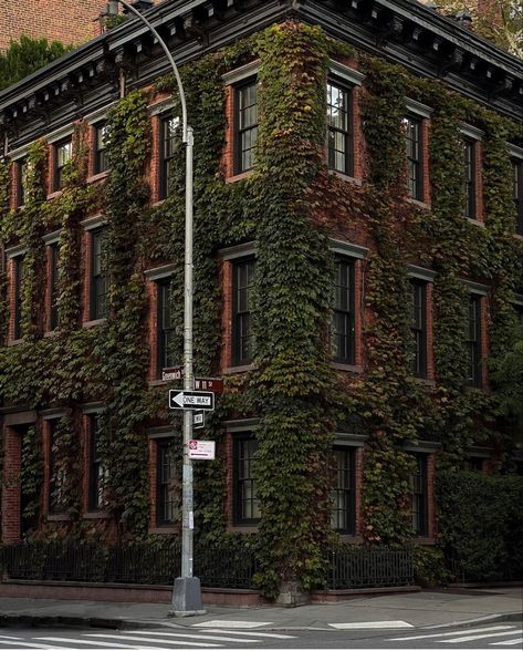 Ivy covered building Rainy Day In Nyc, New York In The Fall, Flight To London, Greenwich Village Nyc, Day In Nyc, New York Buildings, New York Vibes, Nyc Fall, Instagram New York