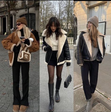 Amsterdam Aesthetic Outfit Autumn, Venice Outfits Winter, Scotland Outfits Winter, Christmas Outfit Cold Weather, Extreme Cold Outfits, Russian Women Style Winter, Madrid Spain Outfit Idea Winter, Tan Sherpa Jacket Outfit, Aviator Jacket Outfit Winter Style