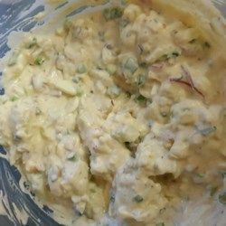 Curried Potato Salad - Allrecipes.com Curried Potato Salad, Cold Potato Salad, Large Salad Bowl, Sweet Pickles, Pickle Relish, Red Potatoes, Side Salad, Curry Powder, Salad Bowls