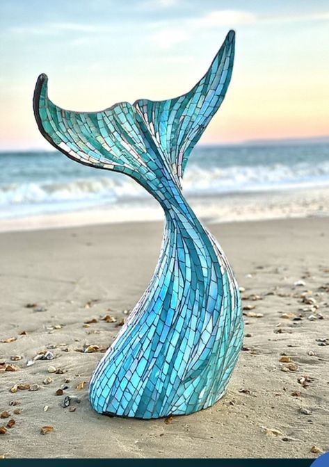 Mermaid Tail Sculpture, Ocean Art Installation, 3d Mosaics Sculpture, Sea Life Sculpture, Beach Art Diy, Beach Sculpture, Whale Sculpture, Underwater Sculpture, Sculpture Fountain