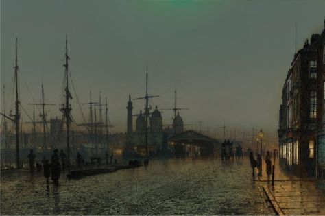 grimshaw, john atkinson hull d ||| townscape ||| sotheby's l11132lot5zfxken Hull Docks, John Atkinson Grimshaw, Atkinson Grimshaw, A4 Poster, Night Scene, Oil Painting Reproductions, Night Painting, Art Historian, British Art