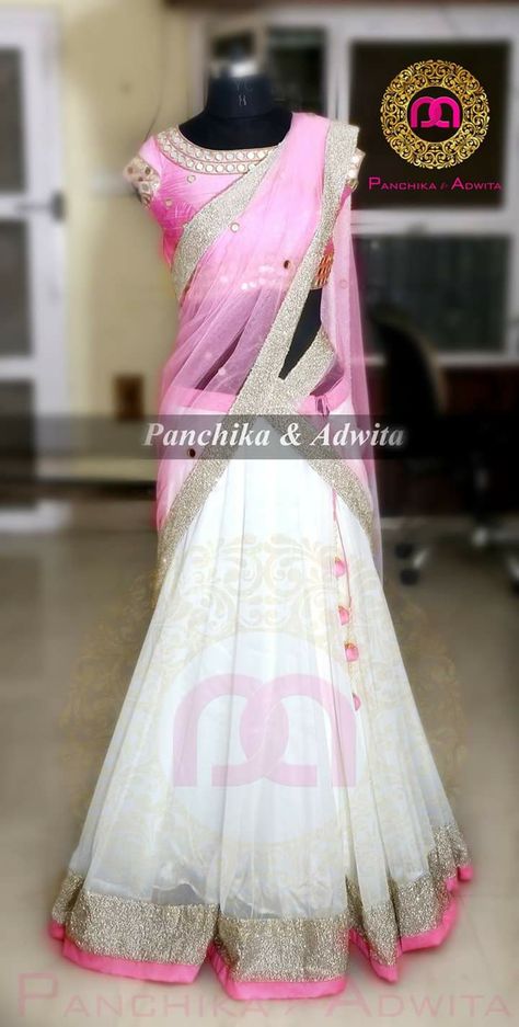 Pink and white color White Half Saree, Swathi Reddy, Designer Lehanga, Maya Beyhadh, Designer Bridal Lehenga Choli, Simple Lehenga, Choli Dress, Half Saree Lehenga, Lehenga Gown