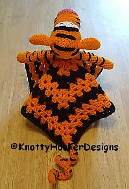 Ravelry: Tiger Lovey Blankie by Knotty Hooker Designs Crochet Tigger, Crochet Patterns Blankets, Crochet Lovey Free Pattern, Crochet Baby Gifts, Lovey Pattern, Crochet Lovey, Soft Toy Patterns, Animal Blanket, Animal Shelters