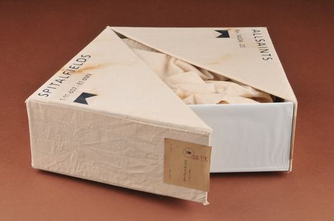 Allsaints Spitalfields Shoebox Design by Kayla Langhans, via Behance Shoebox Design, Shoe Packaging, Interesting Packaging, Scarf Packaging, Brilliant Packaging, Paper Bag Design, Tshirt Packaging, Clothing Packaging, Bakery Packaging