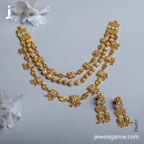 Adorn yourself in timeless elegance with our exquisite Jadtar necklace sets... . Search for the Product Code '09451' on www.jewelegance.com . #myjewelegance #jewelegance #jnecklaceset #goldnecklace #necklacelove #newdesign #jewellerydesign #onlineshopping #trendyjewellery #designdetails Mala Set In Gold, Gold Jwelery Designs, Gold Sets Jewelry Indian Design, Gold Set Design, Unique Gold Jewelry Designs, Necklace Set Gold, Jewel Design, Gold Bridal Necklace, Gold Jewellry