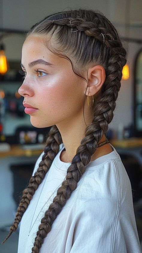 Braided hairstyles | Hairstyles | #BraidedBeauty #HairInspo #BraidGoals #HairstyleIdeas #BraidedUp #BraidTrends #BraidLove #BraidAddict #BraidQueen #BraidGameStrong Braid Simple Hairstyles, Two Braids Hairstyles For Short Hair, French Braid For Curly Hair, Hair Styles For Schools, Simple Wedding Hairstyles Braids, Hair Styles 2 Braids, Put Back Hairstyles, Braids Into A Ponytail Hairstyles, Braided Hairstyles Brunette