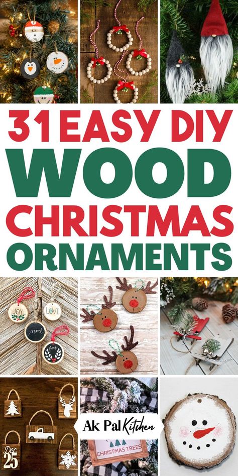 DIY wood Christmas ornaments add a rustic touch to your holiday decor. Create beautiful handmade wooden decorations, from wood slice ornaments to wood cutouts for your Christmas tree. Explore wood crafts like painted wood ornaments and carved wooden designs for a farmhouse feel. Whether you’re making rustic wood slice crafts or personalized wooden signs, these Christmas wood crafts are perfect for adding charm to your holiday. Get inspired with these easy and creative wood ornament ideas! Easy Diy Wooden Christmas Decorations, Crafts To Do With Wood Slices, Wood Project For Christmas, Round Wood Pieces Crafts, Small Wood Christmas Signs Diy, Wood Slice Ideas Diy, Christmas Ornaments To Sell Craft Fairs, Small Wood Round Ornaments, Pallet Wood Christmas Ornaments