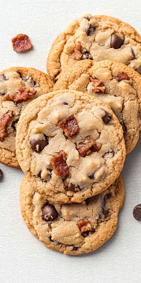 Maple Bacon Chocolate Chip Cookies [1 Hour] – Chasety Chocolate Chip Bacon Cookies, Maple Bacon Chocolate Chip Cookies, Maple Chocolate Chip Cookies, Desserts With Bacon, Cookies With Bacon, Cholate Chip Cookies, Bacon Chocolate Chip Cookies, Bacon Desserts, Bacon Cookies