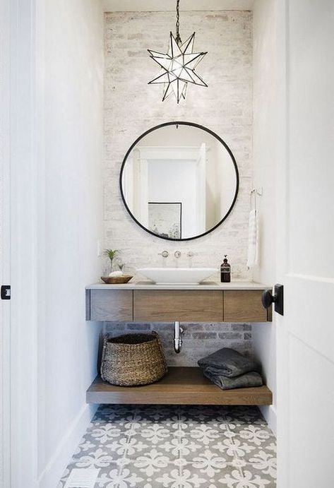 8 Budget-Friendly Powder Room Ideas Diy Cozinha, Floating Wood Vanity, Farmhouse Powder Room, Powder Room Remodel, Powder Room Decor, Powder Room Small, Powder Room Design, Modern Farmhouse Bathroom, Room Tiles