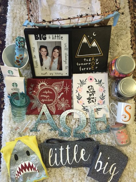 Alpha Omega Epsilon Sorority Big Little Basket Gift and Canvas Ideas Sorority Little Gifts, Canvas Sorority, Sigma Alpha Omega, Alpha Omega Epsilon, Big/little Baskets, Big Little Basket, Recruitment Sorority, Alpha Phi Omega, Gifts Baskets