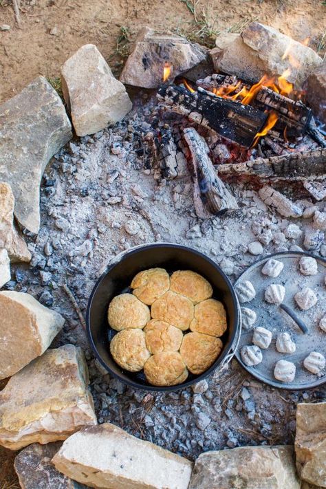 A camp Dutch oven is an essential tool for a hearty breakfast by the campfire. Campfire Biscuits, Camp Cooking Recipes, Dutch Oven Camping, Iron Recipes, Lodge Cast Iron, Dutch Oven Cooking, Biscuit Mix, Cast Iron Recipes, Campfire Food