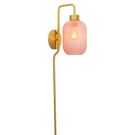 Adrienne River of Goods Pink Glass and Metal Retro Wall Sconce - 5.375" x 8.625" x 32.25" - Bed Bath & Beyond - 36936583 Cord Hider, Hallway Entryway, Bathroom Wall Cabinets, Wall Sconces Bedroom, Sconces Bedroom, Light Bulb Types, Wall Light Fixtures, Retro Wall, Glass Texture