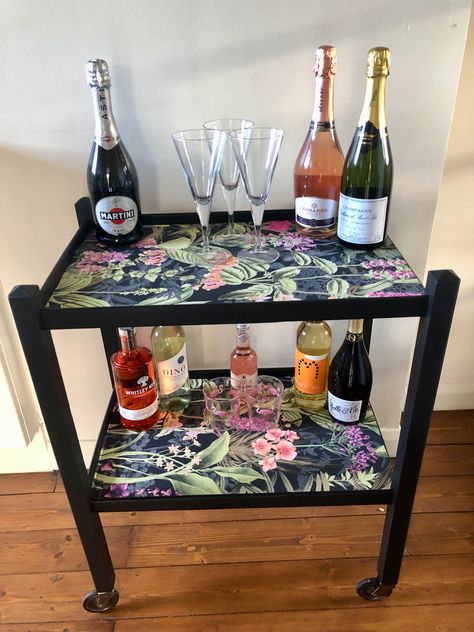 Bar Cart Furniture Flip, Floral Drinks, Floral Drink, Furniture Fix, Furniture Flip, Drinks Trolley, Something Old, Flipping Furniture, 80th Birthday