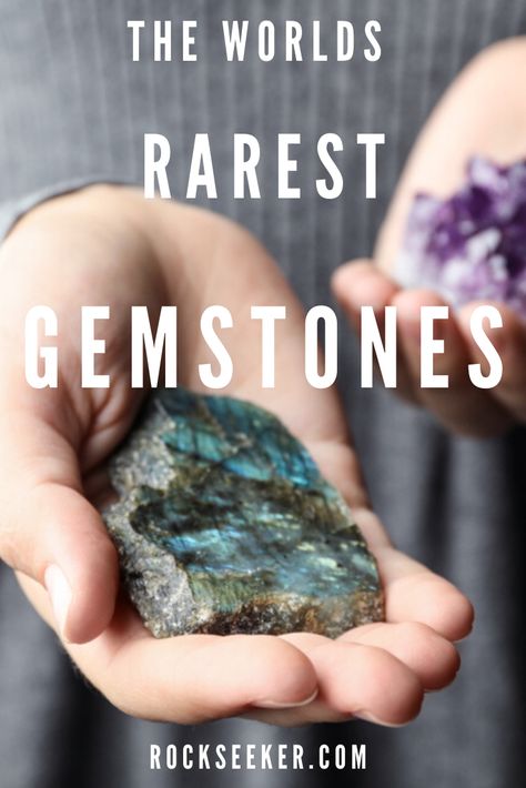 This is a list of the top 20 rarest gemstones in the world. They are listed in order leading up to the most valuable gemstone. If you like rocks, minerals and precious stones, then you'll want to check out this list of rare and valuable gemstones. #gemstones #gems #rockseeker Rare Rocks And Minerals, Rock Identification Pictures, Crystal Types, Rarest Gemstones, Raw Gemstones Rocks, Gem Hunt, Rock Identification, Rocks And Fossils, Rock Tumbler