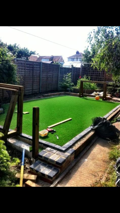 Backyard Baseball Field, Astro Turf Garden, Backyard Soccer, Boys Garden, Turf Backyard, Garden Shelter, Pallet Craft, Backyard Sports, Backyard Baseball