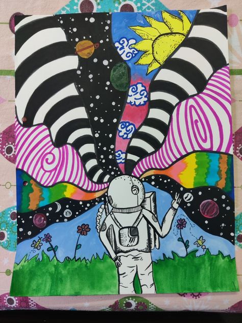 Trippy Astronaut Art, Trippy Astronaut Painting, Psyche Art, Astronaut Painting, Space Art Projects, Surrealism Drawing, Canvas Painting Projects, Space Drawings, Astronaut Art