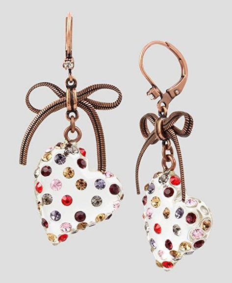 Betsey Johnson "Confetti" Mixed Multi-Colored Stone Lucite Heart Drop Earrings: Jewelry Pendulum Earrings, Betsey Johnson Earrings, Statement Drop Earrings, Heart Drop Earrings, Delicate Chain, Betsey Johnson Jewelry, Betsy Johnson, Cute Earrings, Accessories Jewelry