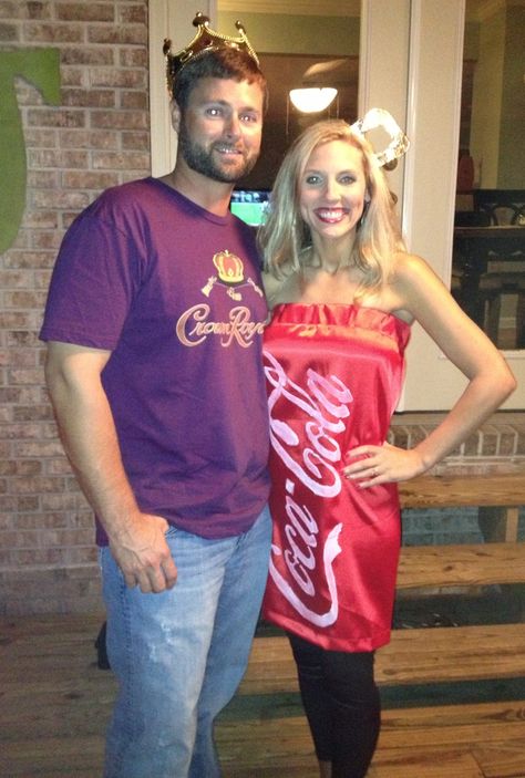 Crown & Coke... Costume for couples... Couples costumes Crown And Coke Halloween Costume, Crown Royal Costume, Crown And Coke, Coke Costume, At Home Halloween Costumes, Coca Cola Dress, Nerd Halloween Costumes, Costume For Couples, Blonde Halloween