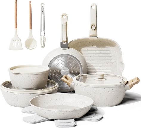 We love ours! 19 Pcs Pots and Pans Set Non Stick Ceramic Cookware Set with Removable Handles, Non Toxic Induction Kitchen Cookware Sets RV Cookware,Dishwasher/Oven Safe PFAS/PTFE/PFOA Free Cream White Ceramic Cookware Set, Kitchen Cookware Sets, Natural Ceramic, Storage Idea, Ceramic Cookware, Fridge Storage, Silicon Utensils, Baking Dishes, Pots And Pans Sets