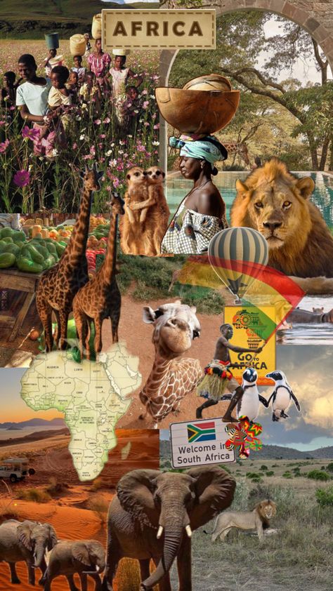 Africa Safari Clothes, Tropical Africa, Nature Collage, Travel Collage, Collage Art Projects, Africa Do Sul, Vacation Goals, Africa Safari, African People