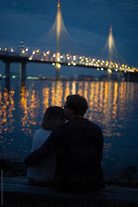 A loving couple is sitting on the beach at night by Duet Postscriptum - Couple, Urban - Stocksy United Couple Sitting Together Aesthetic, The Beach At Night, Couples City, Couple Beach Pictures, Couple Moments, Beach At Night, Beach Illustration, Girl Friendship, Night Couple