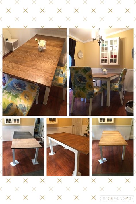 Ikea Bjursta table. Started with a brown black Bjursta table and transformed it into this! With only a sander and paint/stain and of course time, I think it turned out amazing!! Bjursta Table Hack, Ikea Dining Table Makeover, Bjursta Table, Painted Dining Room Table, Ikea Dining Table, Ikea Dining Room, Dining Room Table Makeover, Black Kitchen Table, Ikea Coffee Table