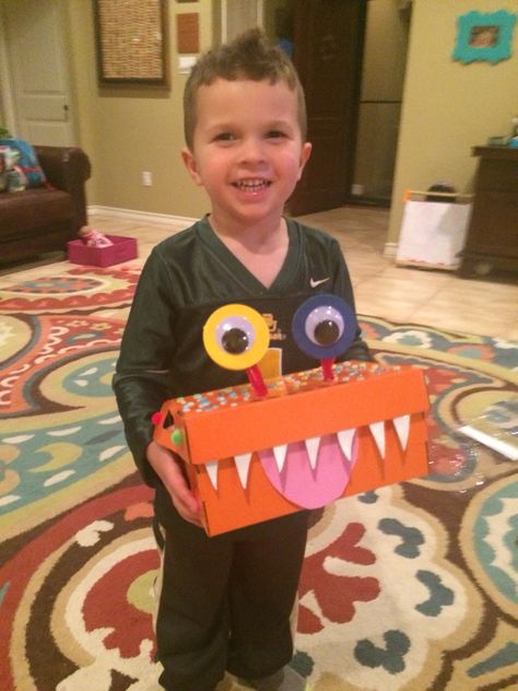 Shoe Box Monster Craft, Monster Valentines Boxes For Boys, Monster Valentine Box Ideas, Monster Valentines Boxes, Monster Boxes Ideas, Valentines Shoe Box Ideas For Boys, Shoe Box Crafts For Kids, Monster Valentine, Box Monster