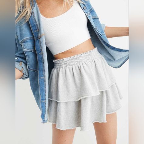 Aerie Nwt Ruffle Skirt Grey Stretch Lounge Wear Ideas, Fleece Skirt, Comfy Skirt, Ruffle Mini Skirt, Mini Dresses Online, Midi Skirts, Skirts Online, Casual Skirts, Maxi Skirts