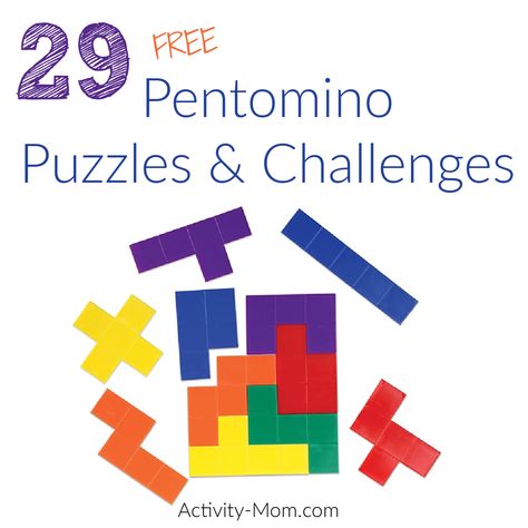 Printable Pentominoes Puzzles (free) - The Activity Mom Pentominoes Activities Free, Puzzle Activities For Kids, Chasing Vermeer, Math Club Activities, Printable Brain Teasers, Family Math Night, Math Club, Rainbow Loom Bracelets Easy, Kindergarten Math Free