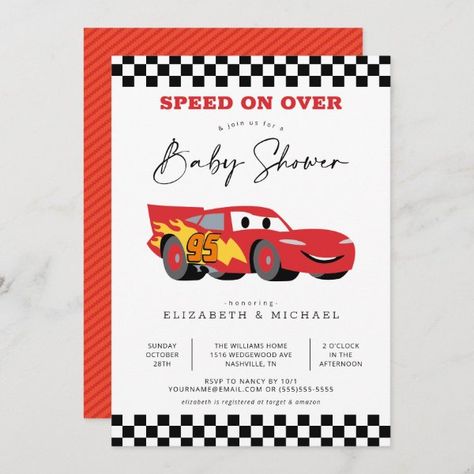 Cars Lightning McQueen Baby Shower Invitation Mcqueen Birthday Invitation, Lightning Mcqueen Party, Car Birthday Party Invitations, Pixar Cars Birthday, Cars Birthday Party Decorations, Cars Birthday Party, Car Birthday Party, Cars Birthday Invitations, Cars Lightning Mcqueen