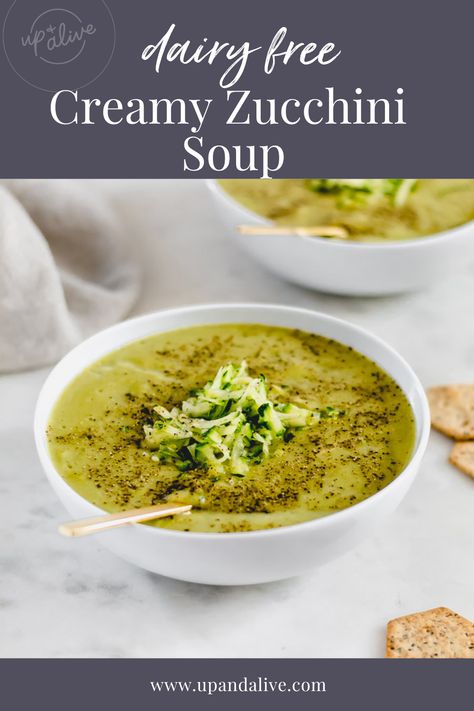 Dairy-free creamy zucchini soup is light, silky and downright savory. This simple and healthy blended vegetable soup is full of flavor and a delicious way to use up fresh zucchini from your garden. Soups Paleo, Blended Vegetable Soup, Soups Vegetable, Clean Soup, Soups Healthy, Lunch Board, Creamy Zucchini Soup, Zucchini Soup Recipes, Garden Zucchini