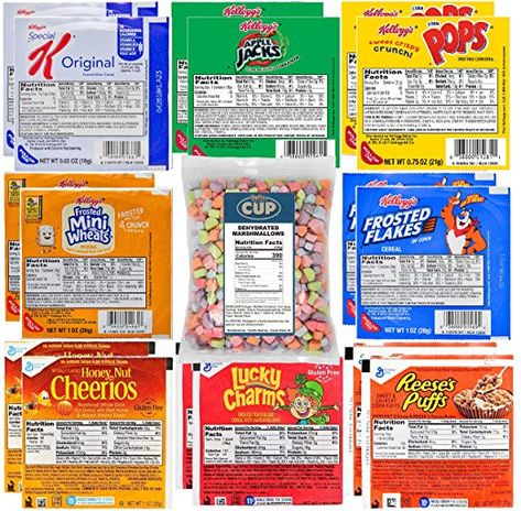 Kellogg's & General Mills Cereal Bowl Variety - Apple Jacks, Mini Wheats, Corn Pops, Special K, Frosted Flakes, Honey Nut Cheerios, Lucky Charms, Reese's Puffs + 1 Bag of Cereal Marshmallows Frosted Mini Wheats, General Mills Cereal, Corn Cereal, Apple Jacks, Raisin Bran, Mini Wheats, Reese's Puffs, Honey Nut Cheerios, Cocoa Puffs