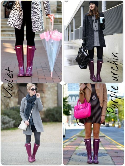 Hunter boots in purple urchin Purple Rain Boots Outfit, Purple Boots Outfit, Black Rain Boots Outfit, Purple Hunter Boots Outfit, Trendy Ankle-high Rain Boots For Fall, Knee-high Waterproof Rain Boots For Winter, Ankle-high Rain Boots For Rainy Season, Purple Hunter Boots, Rainboots Outfit