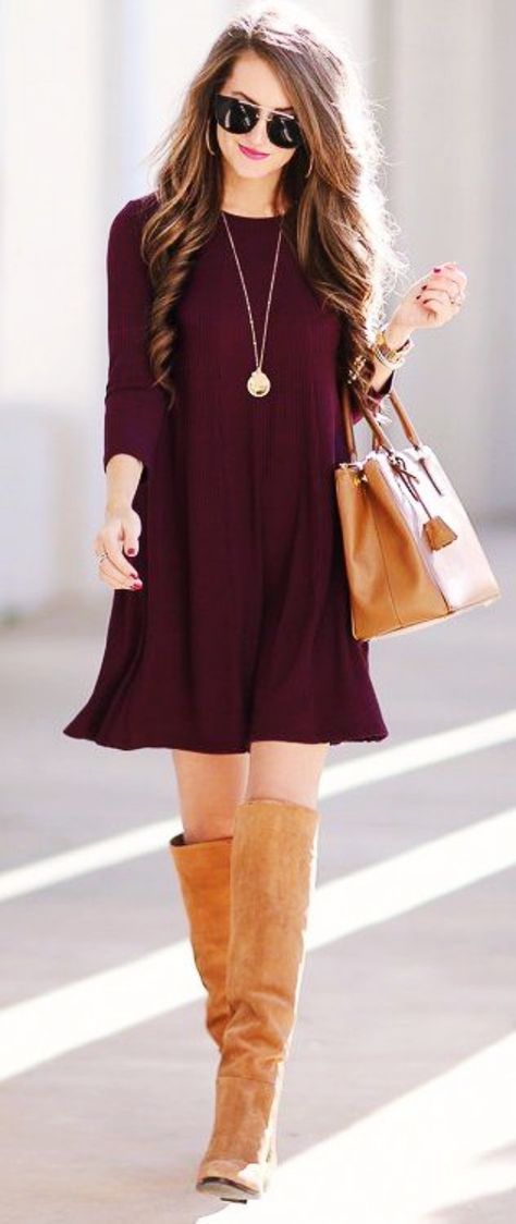 American-Made-Fall-Looks-and-Outfits Chique Outfit, Fall Outfits For Work, Burgundy Dress, Boho Casual, Urban Chic, Looks Style, Beautiful Smile, Winter Dresses, Outfits Casuales