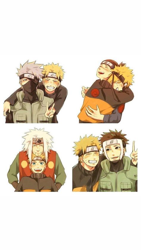 Naruto Iruka Kakashi Jiraiya, Jiraiya And Kakashi, Naruto And Iruka Sensei, Jiraiya X Kakashi, Kakashi And Naruto Cute, Jiraiya X Naruto, Iruka And Naruto, Naruto And Iruka, Iruka X Kakashi