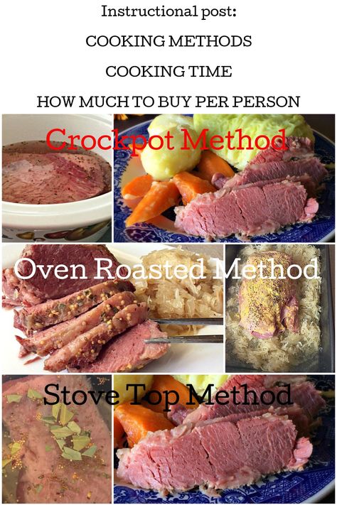 HOW TO COOK CORNED BEEF - an instructional post that covers methods of cooking, how long to cook and how much to buy per person. How Long To Cook Corned Beef In Crockpot, Cooking Corned Beef In Crockpot, Best Way To Cook Corned Beef, How To Make Corned Beef, Corned Beef Boiled, Corned Silverside, Roasted Corned Beef, Methods Of Cooking, Crock Pot Corned Beef