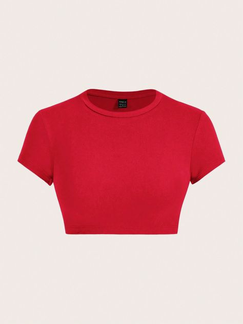 SHEIN ICON Casual And Simple Round-Neck Short-Sleeved Slim-Fit Women's T-Shirt, Suitable For SummerI discovered amazing products on SHEIN.com, come check them out! Red Shirts, Adam Cole, Shein Icon, Red Tops, Red Crop Top, Red T Shirt, Cute Crop Tops, Red Tshirt, Red Shirt