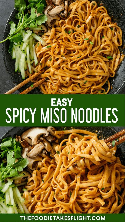 Easy Spicy Miso Noodles Miso Noodles, Easy Noodles, Vegan Noodles Recipes, Miso Recipe, Vegan Noodles, Vegan Ideas, Vegan Asian, Veggie Noodles, Ethnic Food